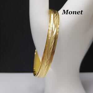 Vintage Monet Gold Plated Bangle Bracelet, 1960s Vintage Jewelry